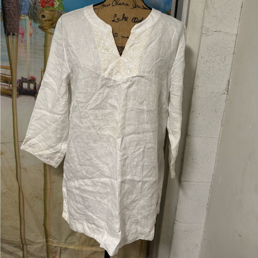 Tommy Bahama Cream Embroidered Blouse SZ Large